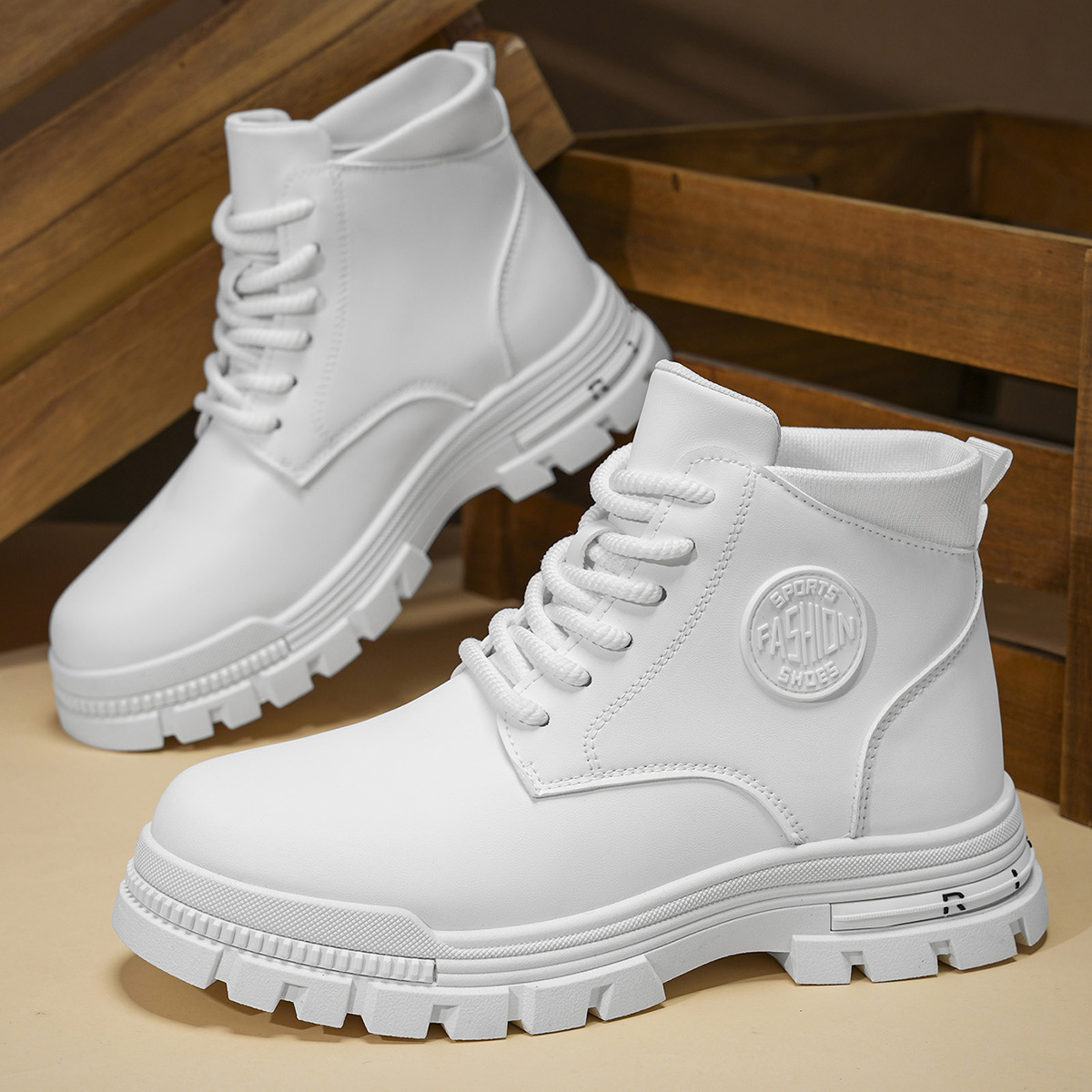 Men'S Mountain Biking Shoes - Men's Fashionable All-Season White Motorcycle Boots